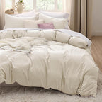 Bedsure Oat Milk California King Duvet Cover - Prewashed Cotton-Like Polyester Extra Soft Bedding Set, Includes 1 Cal King Duvet Cover 104x98 Inches with Zipper Closure & 2 Pillow Shams, No Comforter