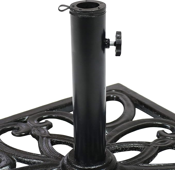 Sunnydaze 52lb Cast Iron Patio Umbrella Base - Heavy-Duty Square Metal Outdoor Market Umbrella Stand for Outside - 22-Inch - Black - Imperial Geometric