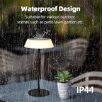 Solar LED Outdoor Table Lamp Waterproof, 3 Level Dimmable Desk Night Light, Portable Cordless USB Rechargeable, for Home/Deck/Patio/Garden (Black)