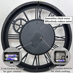 The B-Style Large Wall Clock 18 inch Moving Gear Wall Clock Oversized Vintage Farmhouse Wall Clocks for Living Room Decor Rustic Industrial Wood Clock (Black)