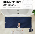 Waffle Runner Rug Bathroom, Long Boho Bathroom Rugs Non Slip Washable Super Absorbent Quick Dry Farmhouse Bath Decor, 60"x24" Navy Blue