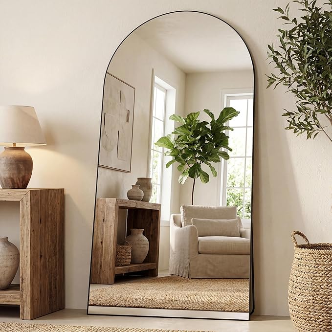 Antok Full Length Mirror, 81"x41" Floor Mirror, Arched Floor Standing Freestanding Arch Full Body Mirrors with Stand for Bedroom, Hanging Mounted for Living Room Cloakroom,Black