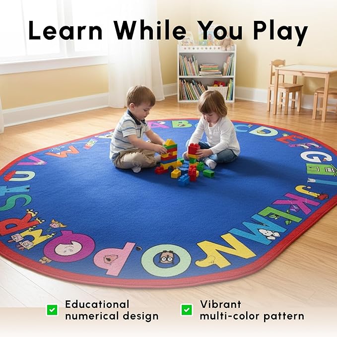 SAFECASTLE Kids Carpet Alphabet Rug 5'4" x 7'8“ Alpha with Attitude Educational ABC Learning Area Rug for Classrooms, Playrooms, Nurseries & Kids’ Bedroom–Durable Nylon Carpet for Toddlers & Children