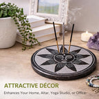 Marble Black Soapstone Incense Stick Holder | Handmade Round Incense Burner with Sun Carving | Decorative Ash Catcher for Home, Office, Meditation & Puja Décor
