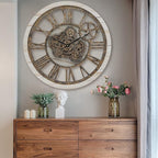 Wall Clock, 24 Inch Moving Gears Clock Large Wall Clock for Living Room Decor Rustic Vintage Industrial Steampunk Farmhouse Big Clock for Home Kitchen Bedroom Office