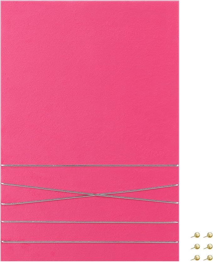 Navaris Fabric Memo Bulletin Board - 12" x 17" Velvet Memory Board for Wall to Display Photo Collages, Pictures, Notes - Includes 6 Push Pins - Bright Pink