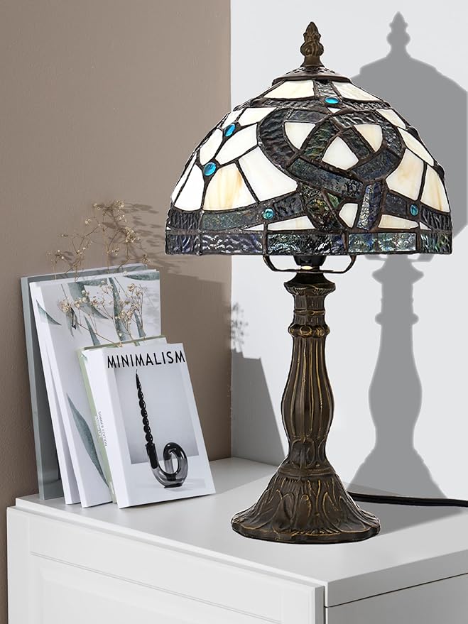 KY&BOSAM Tiffany Table Lamps Irish Celtic Stained Glass Lamp17500 Lumens UL Style Light Shade +E26 Bulb Holder+ Metal Base 8*8*14Inch Family Bedroom Living Room Office Memory St Patrick's Day Decor