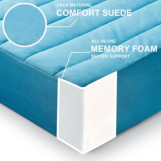2 Pcs High Density Foam Floor Pillow - Upgraded Large Pillows Seating for Adults - Outdoor Floor Cushion with Soft Tufted Cover - Yoga Pillows for Sitting On Floor - 22 Inch Peacock Blue