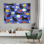 VUMIVI Black Cat Floral Tapestry Red White Hand-Painted Flowers Cute Animals Kids' Doodles Tapestry Wall Hanging for Living Room Bedroom Dorm Classroom Aesthetic Decor W80xL60in