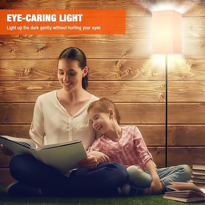 Floor Lamp for Living Room, Modern Standing Lamp for Bedroom with Linen Shade, Black Corner Floor Lamp for Office Kids Room, Bulb Included