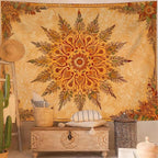 Accnicc Boho Mandala Floral Tapestry Vintage Bohemian Indian Tapestries for Bedroom Aesthetic Retro Orange Yellow Flower Tapestry Wall Hanging for Dorm Living Room Decor 60 x 44 Inch