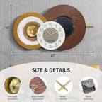 27x16 Inch Large Decorative Wall Clock - Wood & Metal Mid Century Modern Clock Non-Ticking Silent Battery Operated for Living Room, Bedroom, Kitchen, Office, Home