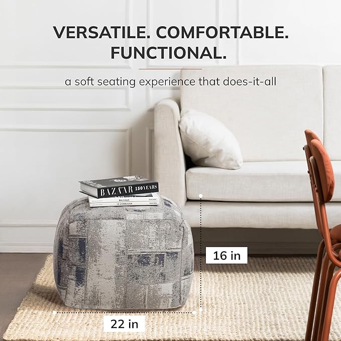 Anji Mountain 100% Handmade & Handcrafted Comfortable Home Décor Pouf Ottoman Footrest for Living Room, Bedroom, Nursery, Kidsroom, Patio Furniture - Slate Filigree