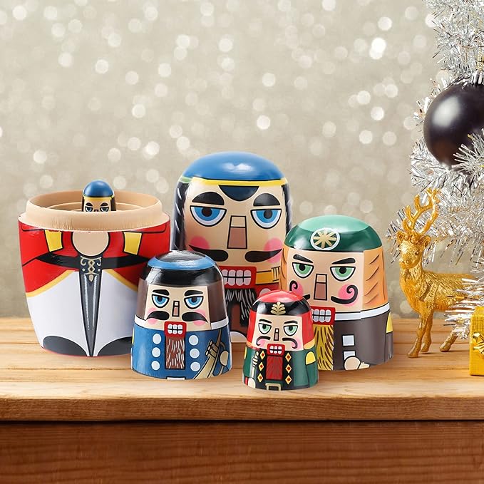 Gejoy Russian Nesting Dolls for Kids Handmade Matryoshka Wooden Stacking Toys Nesting Dolls Collectible Gifts for Winter Christmas Holiday Present Boys Girls Adults Home Decor(Walnut Man)