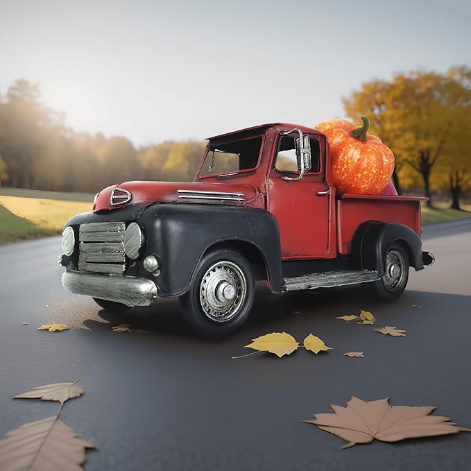 Vintage Farmhouse Black Red Truck Pickup Truck Rustic Metal Home Decor Collectible Vehicle Car Model Home Table Desktop Tabletop Gift Decoration