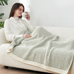 Amélie Home Waffle Chenille Throw Blanket for Couch, Pineapple Stitch Knit Soft Cozy Knit Blanket Decorative Throw for Sofa, Chair, 60 * 80", Sage Green&Ivory