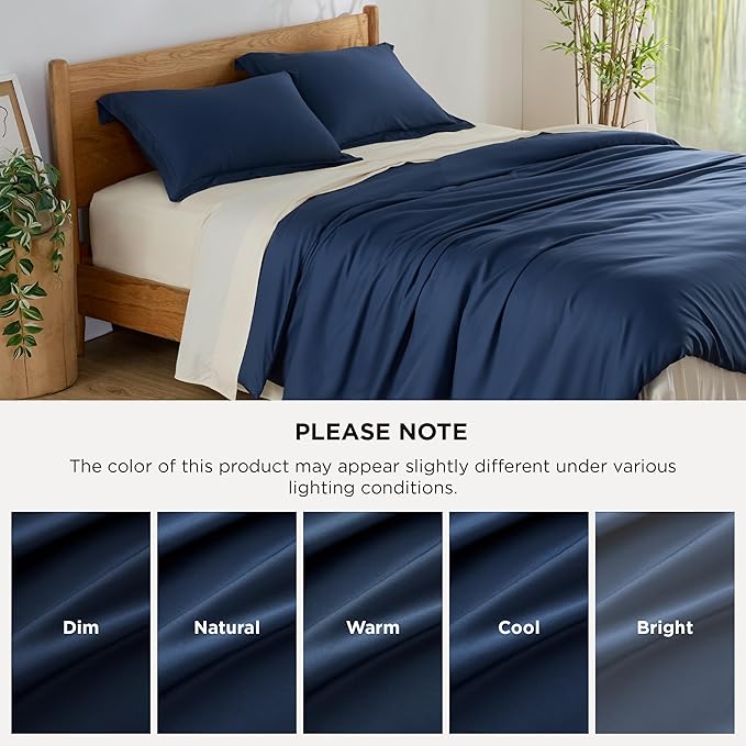 Bedsure 100% Rayon Derived from Bamboo Duvet Cover King Size - Lightweight Silky Cooling Comforter Cover Set for Hot Sleepers, Breathable & Moisture-Wicking Bedding Set, Navy