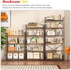 UDD Folding Bookshelf No Assembly, 65"H x 23.7"W, 6 Shelf Foldable Bookcase Industrial Collapsible Bookshelves, Open Storage Book Shelves for Small Spaces Home Office Living Room, Rustic Brown Black