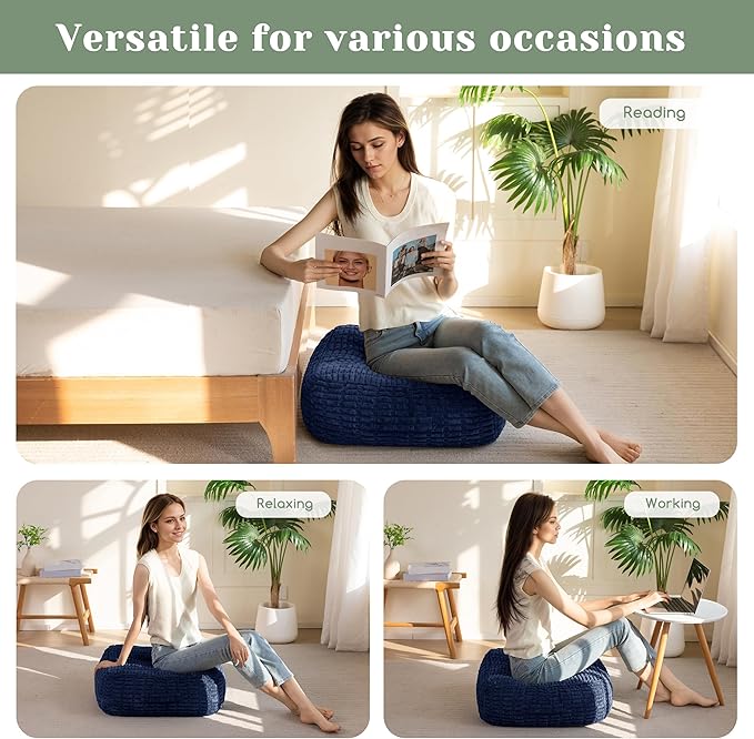 8" Washable Floor Pillow Cushion for Adults, Meditation Cushion Pillow, Removable Tufted Blended Corduroy Cover, Large Square Floor Sitting for Tatami Living Room or Yoga, 2Pack, Machine Washable