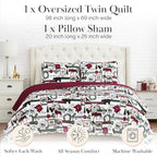 Southshore Fine Living, Inc. Twin Size Christmas Quilt with Matching Pillow Sham, Holiday Bedding Set, Twin/Twin XL Holiday Quilt Set, Reversible Red Plaid Quilt Over Rustic Cabin Print