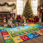 Unirea 5x7 Kids Rug for Playroom Bedroom Classroom, Washable Educational Play Mat with ABC Alphabet, Numbers, Animals for Living Room, Nursery, Colorful Learning Carpet for Toddlers, Rainbow