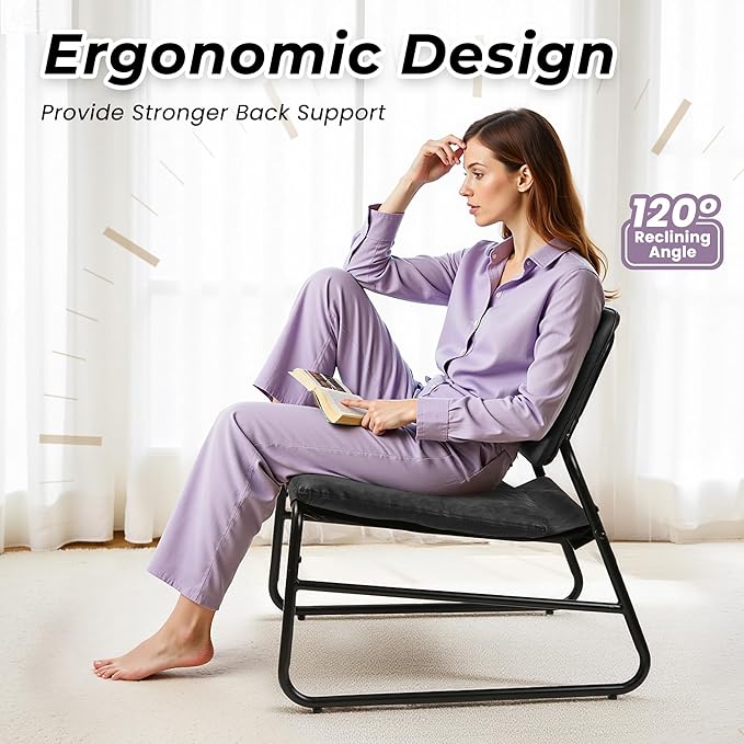 DAICO Modern Accent Chair Waterproof Armless Sling Accent Chairs Comfy Upholstered Side Sitting Chairs with Metal Frame for Living Room Bedroom Balcony Garden, Faux Leather, Black