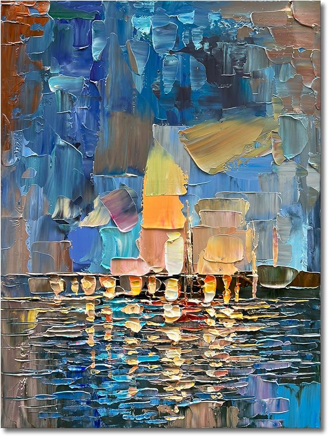 Art Hand-Painted Abstract Landscape Oil Painting Sea Landscape Modern Abstract Art Home Wall Decoration 40x28 Inches