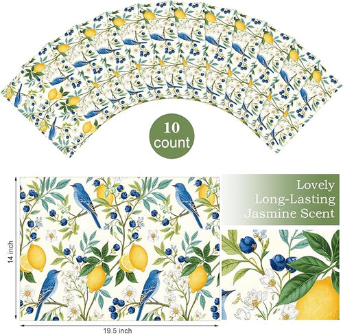10 Sheets Drawer Liners for Dresser Scented Drawer Liners Non Adhesive Scented Paper for Fragrant Home Shelf Closet(Lemon Scent,Lemon Pattern)