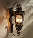John Timberland Casa Marseille Rustic Industrial Outdoor Wall Light Fixture Warm Bronze Scroll 27 1/2" Hammered Glass for Exterior House Porch Patio Outside Deck Garage Yard Front Door Garden Home
