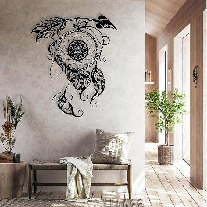 Metal Wall Art Dream Catcher Decor, Dream Catcher Wall Decor Large, Boho Wall Decor, Boho Dream Catcher, Dream Catcher Design, Metal Wall Decor, Interior Decor (Silver, 41.3"x36"/105x91)