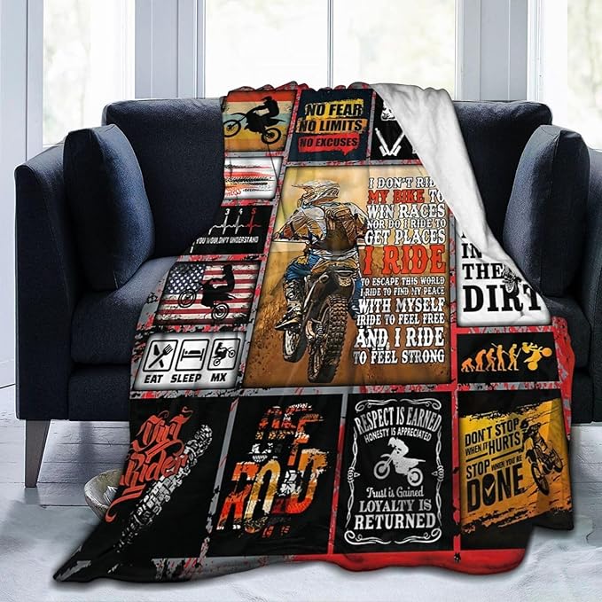 Motorcycle Blanket for Boys Girls Women Men Dirt Bike Gifts Motorcycle Throw Blanket Plush Cozy Flannel Fleece Ultra Soft Fuzzy Blankets 50"X40"