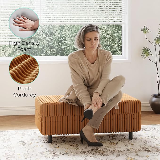 LINSY HOME Sectional Sleeper Sofa Storage Ottoman Bench, Convertible Coffee Table Plush Corduroy Couch Ottoman Footstool for Living Room, Bedroom Entryway and Family Room, Brown