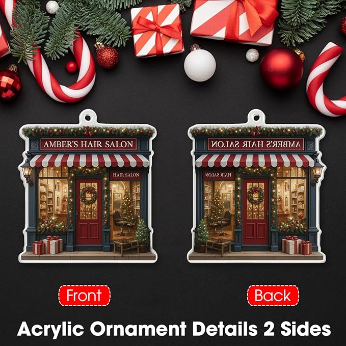 Personalized Hair Salon Christmas Ornament 2025, Custom Name 2D Flat Acrylic Ornament, Holiday Tree Decoration, Gift for Hairdresser & Stylist