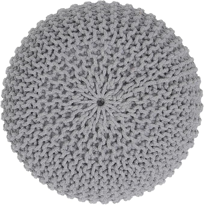 REDEARTH · Round Pouf Ottoman - Hand Knitted Cable Boho Poof Home Décor Pouffe Circular Footrest for Living Room - Nursery - Bedroom - Lounge 100% Cotton (19.5”x19.5”x14”) - Gray, Set of 2