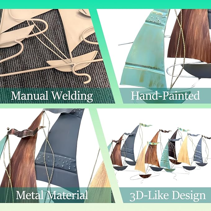 edaknez Large Metal Sailboat Wall Decor, 51" x 26" Ship Wall Art, Coastal Nautical Boat Wall Art Decor, Large Ship Wall Sculptures, for Living Room Bedroom