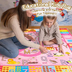 Kids Rugs Playmat for Bedroom Kids Room, Educational ABC Rug for Classroom, Non-Slip Washable Playroom Carpet for Boys Girls, Zoo Road Play Mat, 5x7 Pink