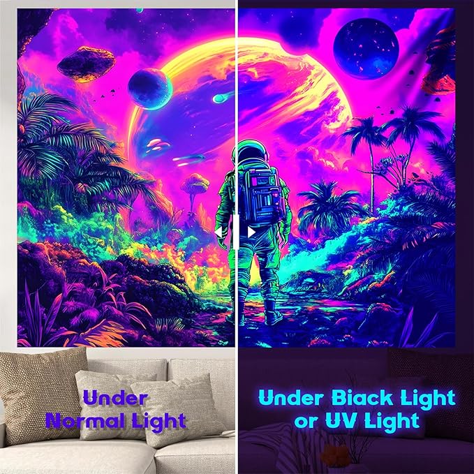 NYZE Astronaut Space Tapestry for Bedroom, Glow in the Dark Room Decor Wall Tapestries, Cool Galaxy Planet Wall Hanging, Wall Hanging for Men Guys Gamer Room Dorm Living Room 59x51 in