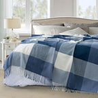 Buffalo Plaid Throw Blanket for Couch with Tassels,50"X60" Soft Lightweight Knitted Boho Decorative Blankets for Bed and Sofa Blue
