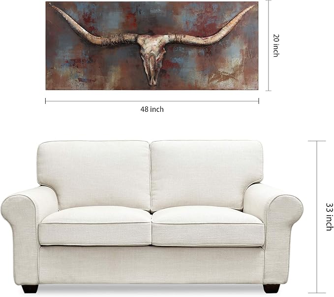 Empire Art Direct Empire Art Long Horn Primo Mixed Media Hand Painted Iron Sculpture Wall Décor, Metallic, 2.40" x 48.00"
