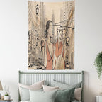 Ambesonne Jazz Music Tapestry, Singer Double-Bass Player in a Street of New York Urban Lifestyle Image, Fabric Wall Hanging Decor for Bedroom Living Room Dorm, 30" X 45", Brown Beige
