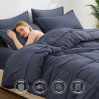 Love's cabin King Size Comforter Set Indigo Blue, 7 Pieces King Bed in a Bag, All Season Bedding Sets with 1 Comforter, 1 Flat Sheet, 1 Fitted Sheet, 2 Pillowcase and 2 Pillow Sham