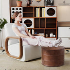 Genuine Leather Round Pouf Ottoman Footstool for Living Room, Bedroom, Indoor (Brown)