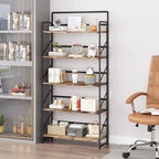 JSB Folding Bookshelf,Industrial Storage Shelves, No Assembly Vintage Wood Look Bookshelf with Storage Shelves for Living Room, Bedroom, Office (Fire Brown, Wide 5-Tier)