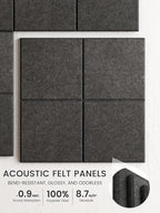 Bumusty Large Felt Bulletin Board, 36" x 24" Cork Board Alternative, 6-Pack Wall Tiles with 4-Compartment Design, 30 Push Pins, 40 Adhesive Tabs, Ideal for Office & Home Decor, Charcoal Gray