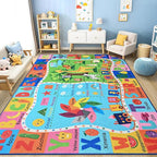 Kids Rug for Playroom, 3x5 ABC Educational Carpet for Classroom, Fun Alphabet Area Rugs for Learn Numbers Colors Animal Weather and Shapes Playmat for Girls Boys Room Nursery Decor