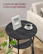 VASAGLE 21.7-Inch Round Side Table, 2-Tier End Table, Nightstand with Steel Frame, Spacious Top, for Small Spaces, Living Room, Bedroom, Charcoal Gray and Ink Black ULET056B22