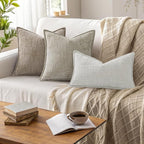 decorUhome Chenille Throw Pillow Covers 24x24 Set of 2, Thick Textured Slubby Neutral Decorative Pillow Covers with Elegant Design for Couch, Sofa, Living Room, Light Brown