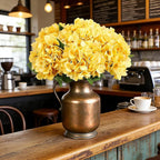 Kimura's Cabin 6pcs Yellow Fake Flowers Faux Hydrangea Flower Artificial Silk Hydrangeas Bouquets with Stems for Home Wedding Baby Shower Birthday Party Festive Decoration (Yellow)