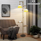 beaysyty Tiffany Style Stained Glass Retro Floor Lamp with Tray, Dimmable Floor Lamps, Custom Color Temperature Standing Lamp for Living Room and Bedroom,Painted Bronze