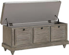 OSP Home Furnishings Dover Coastal Lift-Top Storage Bench with Shutter Face Styling, Goldstone Finish with Salt and Pepper Cushion
